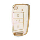 Nano High Quality Gold Leather Cover For Volkswagen Flip Remote Key 3 Buttons White Color VW-E13J