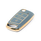 New Aftermarket Nano High Quality Gold Leather Cover For Volkswagen Flip Remote Key 3 Buttons Gray Color VW-E13J | Emirates Keys -| thumbnail