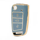 Nano High Quality Gold Leather Cover For Volkswagen Flip Remote Key 3 Buttons Gray Color VW-E13J