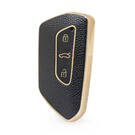Nano Funda de cuero dorado de alta calidad para llave remota de Volkswagen, 3 botones, Color negro, VW-G13J