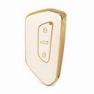 Nano Funda de cuero dorado de alta calidad para llave remota de Volkswagen, 3 botones, Color blanco VW-G13J