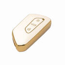 New Aftermarket Nano High Quality Gold Leather Cover For Volkswagen Remote Key 3 Buttons White Color VW-G13J | Emirates Keys -| thumbnail