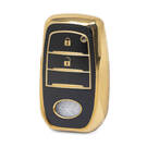 Nano High Quality Gold Leather Cover For Toyota Remote Key 2 Buttons Black Color TYT-A13J2