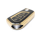 Novo aftermarket nano capa de couro dourado de alta qualidade para toyota flip chave remota 3 botões cor preta TYT-C13J Chaves dos Emirados -| thumbnail