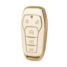 Cover in pelle dorata Nano di alta qualità per chiave remota Ford 5 pulsanti colore bianco Ford-A13J