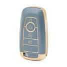 Nano High Quality Gold Leather Cover For Ford Remote Key 4 Buttons Gray Color Ford-B13J4