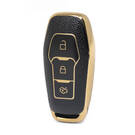 Nano Funda de cuero dorado de alta calidad para llave remota Ford, 3 botones, Color negro, Ford-C13J3