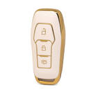 غطاء نانو جلد ذهبي عالي الجودة لمفتاح ريموت فورد 3 ازرار لون ابيض Ford-C13J3