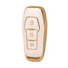 Nano Funda de cuero dorado de alta calidad para llave remota Ford, 3 botones, Color blanco, Ford-C13J3