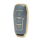 Nano High Quality Gold Leather Cover For Ford Remote Key 3 Buttons Gray Color Ford-C13J3