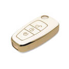 New Aftermarket Nano High Quality Gold Leather Cover For Ford Flip Remote Key 3 Buttons White Color Ford-E13J | Emirates Keys -| thumbnail