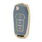 Nano High Quality Gold Leather Cover For Ford Flip Remote Key 3 Buttons Gray Color Ford-F13J