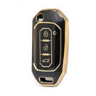 Nano High Quality Gold Leather Cover For Ford Flip Remote Key 3 Buttons Black Color Ford-I13J