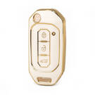 Nano High Quality Gold Leather Cover For Ford Flip Remote Key 3 Buttons White Color Ford-I13J