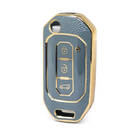 Nano High Quality Gold Leather Cover For Ford Flip Remote Key 3 Buttons Gray Color Ford-I13J