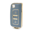 Nano Funda de cuero dorado de alta calidad para llave remota Foton Flip 2 botones Color gris FT-A13J