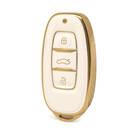 Funda de cuero dorado Nano de alta calidad para mando a distancia Hongqi, 3 botones, Color blanco, HQ-C13J