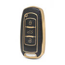 Capa de couro dourado nano de alta qualidade para chave remota Geely 3 botões cor preta GL-A13J