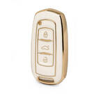 Capa de couro dourado nano de alta qualidade para chave remota Geely 3 botões cor branca GL-A13J