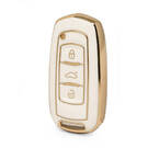 Nano High Quality Gold Leather Cover For Geely Remote Key 3 Buttons White Color GL-A13J