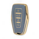 Nano High Quality Gold Leather Cover For Geely Remote Key 4 Buttons Gray Color GL-B13J4A