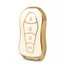 Capa de couro dourado nano de alta qualidade para chave remota Geely 4 botões cor branca GL-C13J