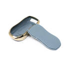 New Aftermarket Nano High Quality Gold Leather Cover For Geely Remote Key 4 Buttons Gray Color GL-C13J | Emirates Keys -| thumbnail