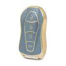 Capa de couro dourado nano de alta qualidade para chave remota Geely 4 botões cor cinza GL-C13J