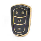 Nano High Quality Gold Leather Cover For Cadillac Remote Key 4 Buttons Black Color CDLC-A13J4