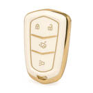 Nano Funda de cuero dorado de alta calidad para llave remota Cadillac, 4 botones, Color blanco, CDLC-A13J4