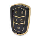 Nano High Quality Gold Leather Cover For Cadillac Remote Key 5 Buttons Black Color CDLC-A13J5