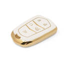 New Aftermarket Nano High Quality Gold Leather Cover For Cadillac Remote Key 5 Buttons White Color CDLC-A13J5 | Emirates Keys -| thumbnail
