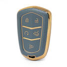 Nano High Quality Gold Leather Cover For Cadillac Remote Key 5 Buttons Gray Color CDLC-A13J5