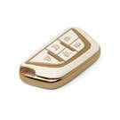 New Aftermarket Nano High Quality Gold Leather Cover For Cadillac Remote Key 5 Buttons White Color CDLC-B13J | Emirates Keys -| thumbnail