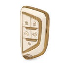 Nano Funda de cuero dorado de alta calidad para llave remota Cadillac, 5 botones, Color blanco, CDLC-B13J