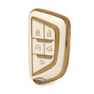 Nano High Quality Gold Leather Cover For Cadillac Remote Key 5 Buttons White Color CDLC-B13J