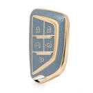 Nano High Quality Gold Leather Cover For Cadillac Remote Key 5 Buttons Gray Color CDLC-B13J