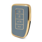 Nano High Quality Gold Leather Cover For Lexus Remote Key 4 Buttons Gray Color LXS-A13J4