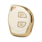 Nano Funda de cuero dorado de alta calidad para llave remota Suzuki, 2 botones, Color blanco, SZK-D13J