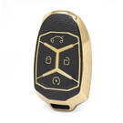 Nano Funda de cuero dorado de alta calidad para mando a distancia Lynk & Co, 4 botones, Color negro, LC-A13J
