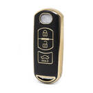 Capa de couro dourado nano de alta qualidade para chave remota Mazda 3 botões cor preta MZD-A13J3