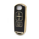 Nano High Quality Gold Leather Cover For Mazda Remote Key 3 Buttons Black Color MZD-A13J3