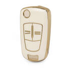 Nano Funda de cuero dorado de alta calidad para llave remota Opel Flip, 2 botones, Color blanco OPEL-A13J