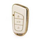 Capa de couro dourado nano de alta qualidade para chave remota Chery 3 botões cor branca CR-B13J