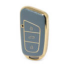 Capa de couro dourado nano de alta qualidade para chave remota Chery 3 botões cor cinza CR-B13J