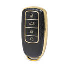 Capa de couro dourado nano de alta qualidade para chave remota Chery 4 botões cor preta CR-C13J