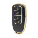 Nano High Quality Gold Leather Cover For Chery Remote Key 4 Buttons Black Color CR-C13J