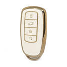 Capa de couro dourado nano de alta qualidade para chave remota Chery 4 botões cor branca CR-C13J