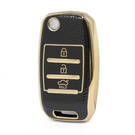 Nano High Quality Gold Leather Cover For KIA Flip Remote Key 3 Buttons Black Color KIA-B13J