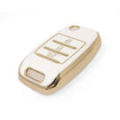 Novo aftermarket nano capa de couro ouro alta qualidade para kia flip remoto chave 3 botões cor branca KIA-B13J Chaves dos Emirados -| thumbnail